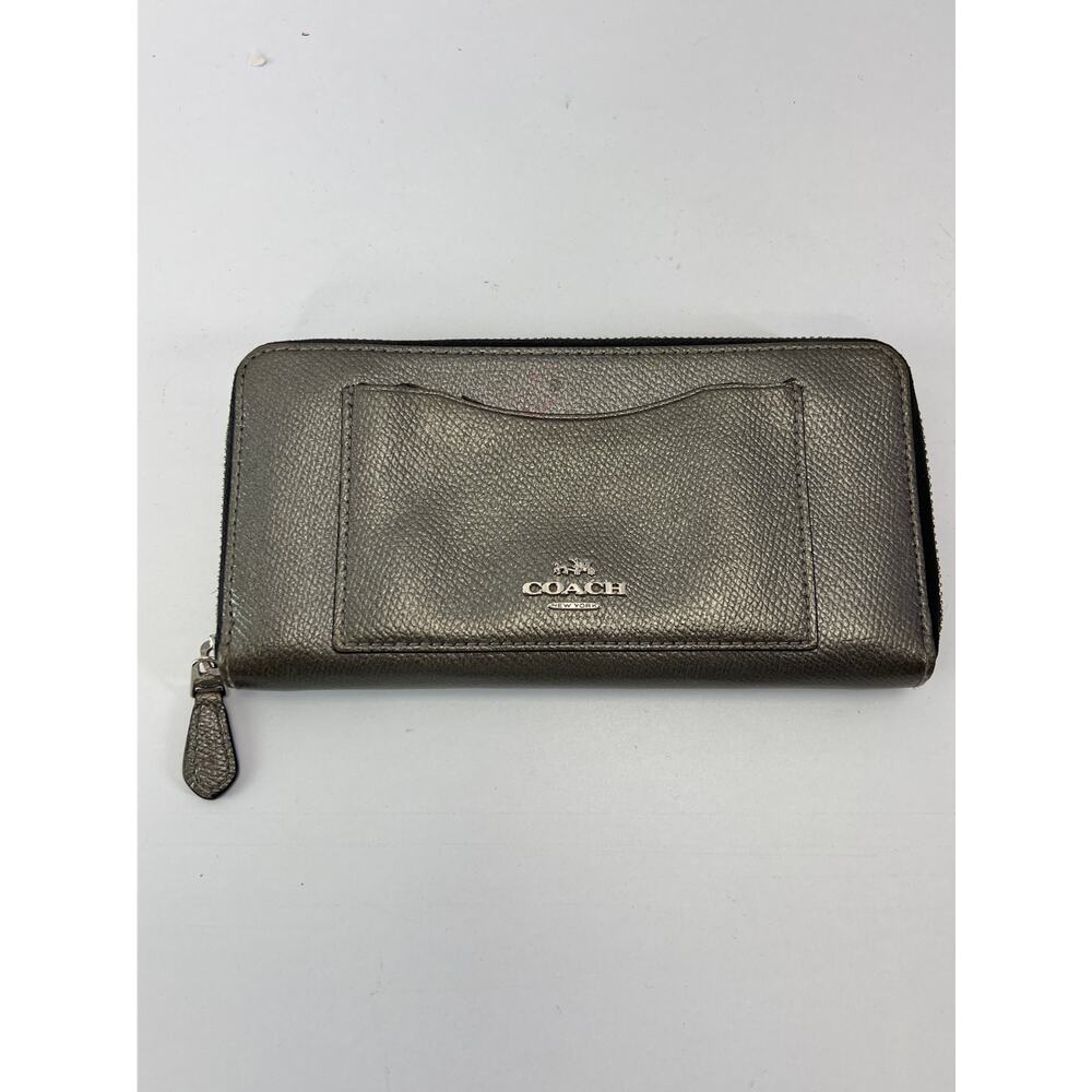Coach Metallic Gray Zippy Wallet Full Size Leather